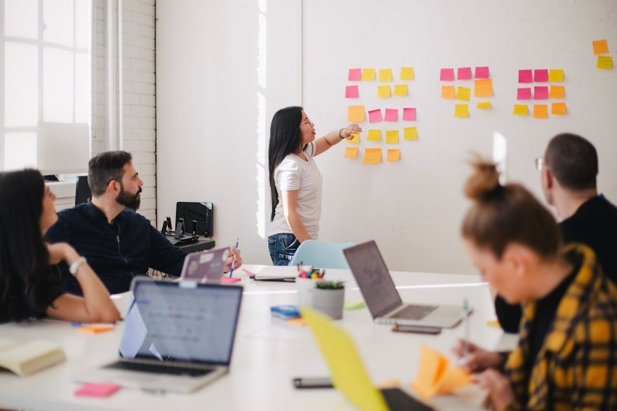 Professionals collaborating on tax tasks in a modern office